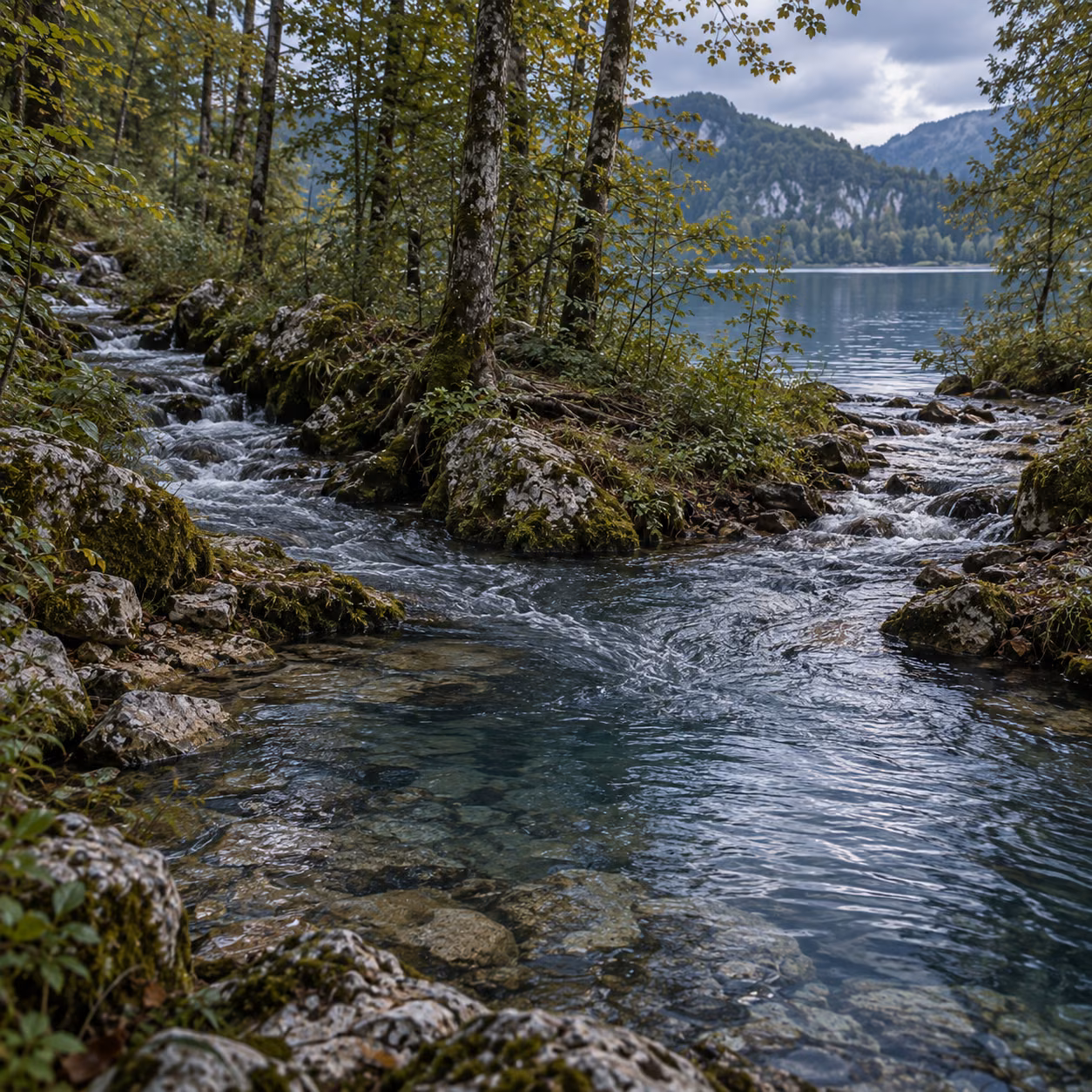 Two woodland currents meet and share one flow.
